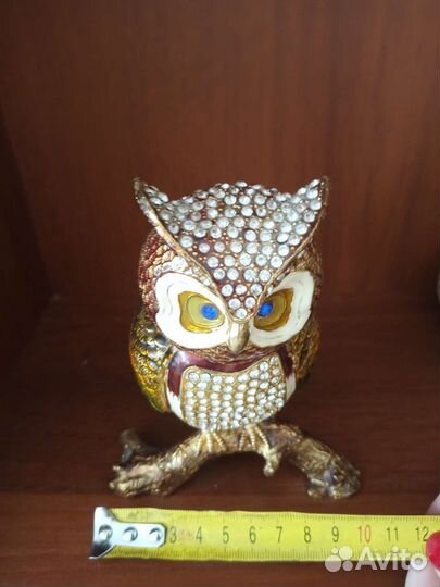 Сова шкатулка метал и стразы