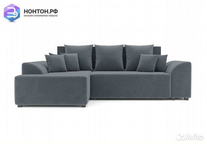 Угловой диван еврокнижка Каскад велюр серо-синий