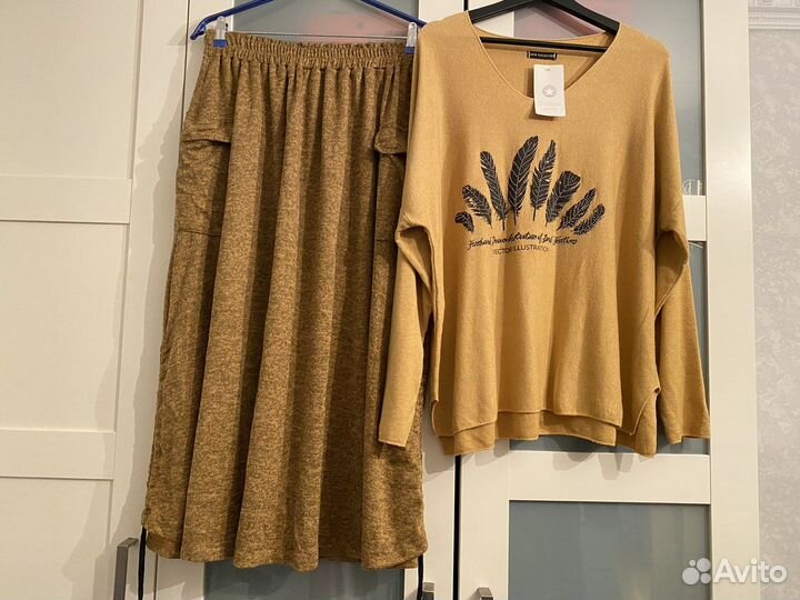 Новая Кофта р.58+ и Юбка р.48-56 Италия Горчица