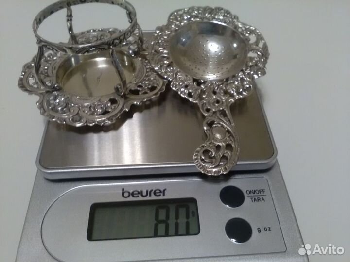 Серебряное ситечко и подставка под него, 830, Швец