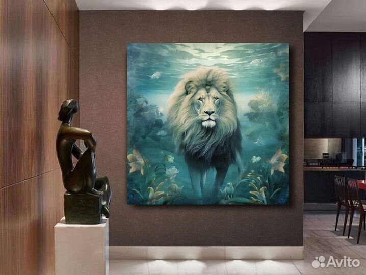 Картина маслом лев под водой