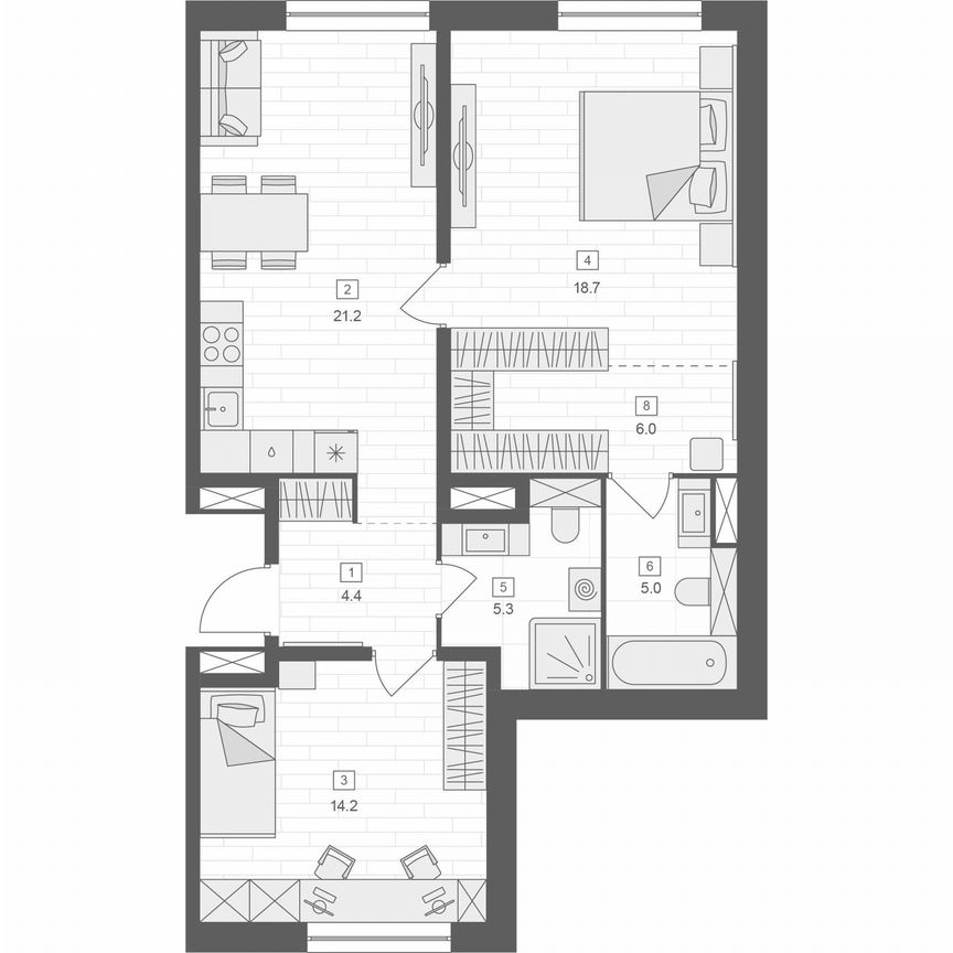 2-к. апартаменты, 75 м², 2/10 эт.