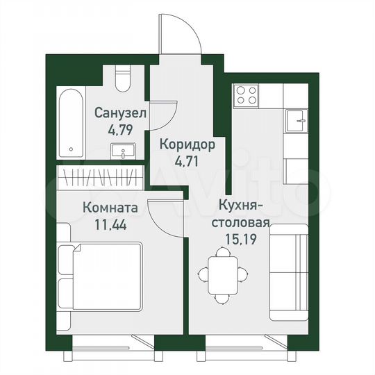 1-к. квартира, 35,9 м², 2/3 эт.
