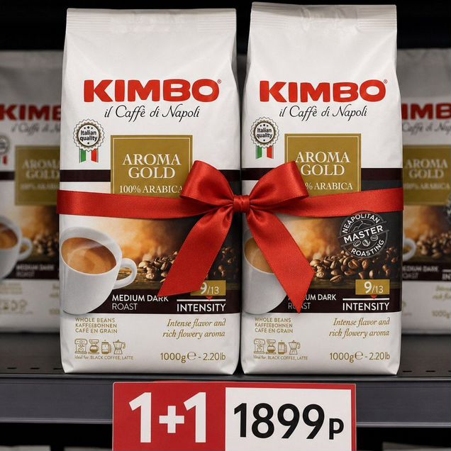 Зерновой кофе Kimbo Голд 100% 1+1 кофе в зернах