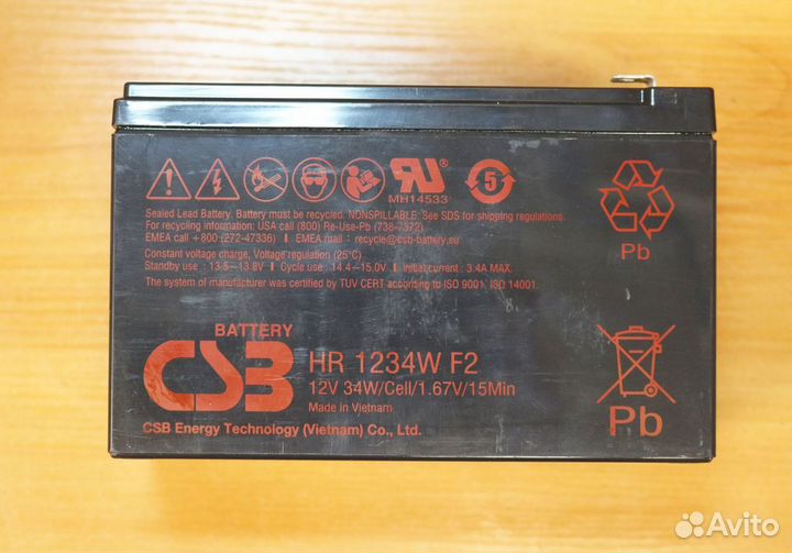 Новый аккумулятор для ибп 12V 9Ah CSB HR 1234W F2