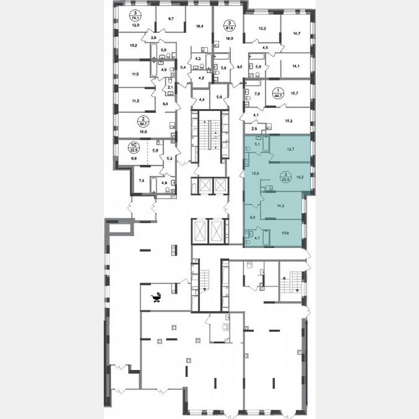 3-к. квартира, 83,5 м², 1/20 эт.