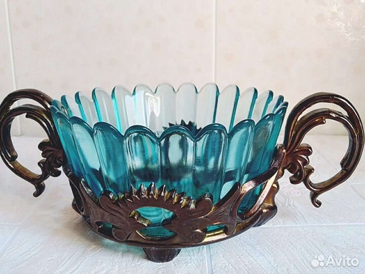 Ваза конфетница стекло металл