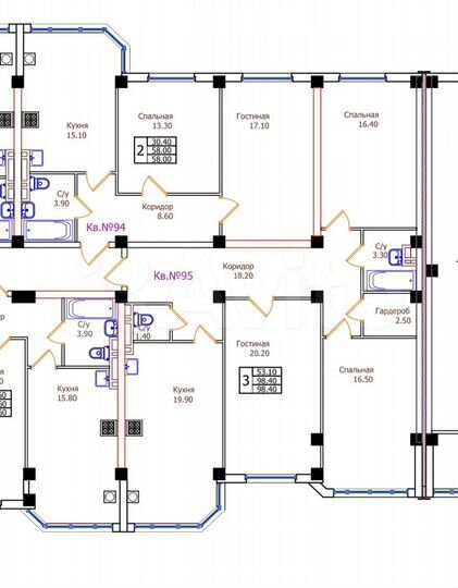 3-к. квартира, 98,4 м², 6/8 эт.