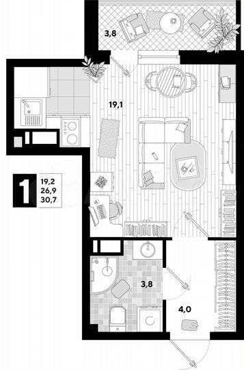 Квартира-студия, 30,7 м², 14/16 эт.