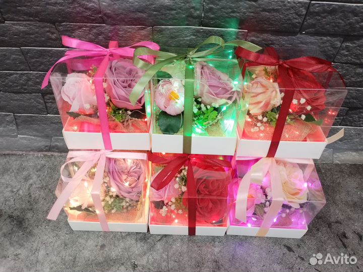 Светящиеся мини букетики в коробке - аквариум