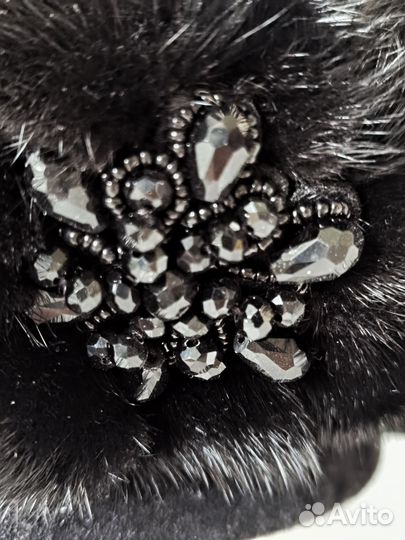 Шапка берет натуральная кожа, мех норки