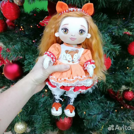 Кукла текстильная 25 см с другом лисом из войлока