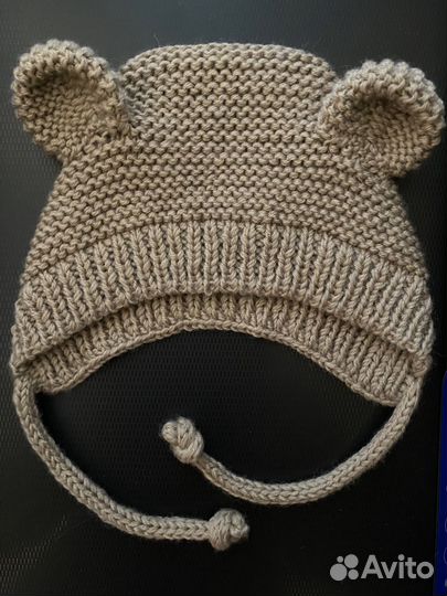 Шапкочка с ушками на малыша 0-3 месяца
