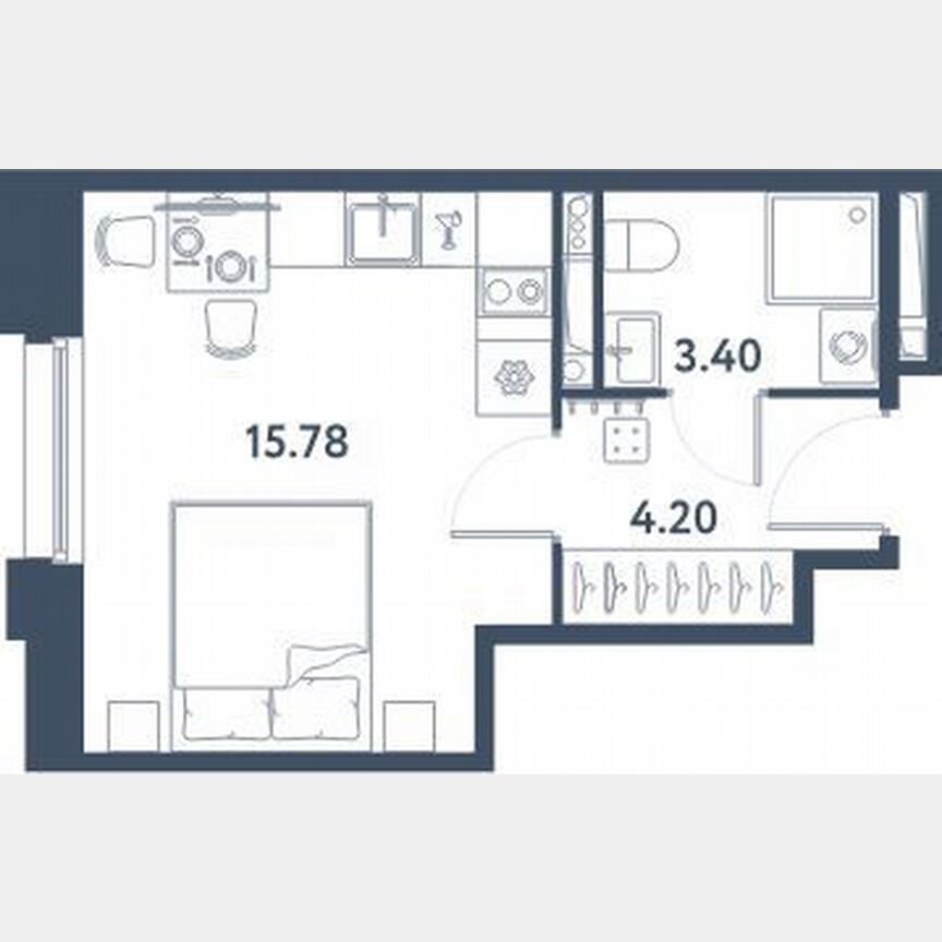 Апартаменты-студия, 23,4 м², 3/16 эт.