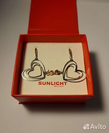 Серьги и кольцо, серебро с позолотой, фианиты