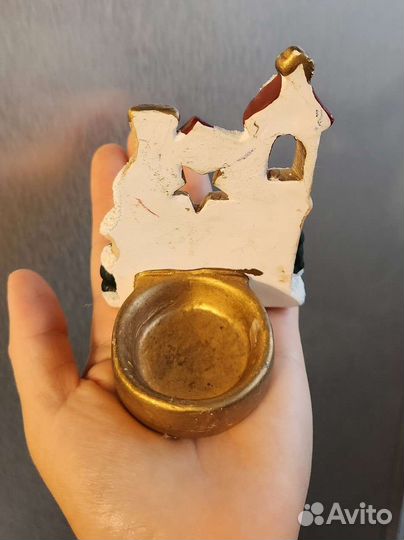 Подсвечник глиняный домик новогодний