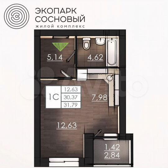 1-к. квартира, 40,3 м², 1/4 эт.
