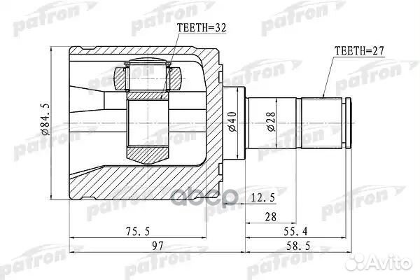 Шрус honda accord 02- внутр.прав. PCV1341 patron