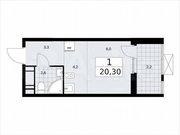 Квартира-студия, 20,3 м², 17/17 эт.