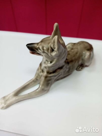 Фарфоровая статуэтка лфз немецкая овчарка