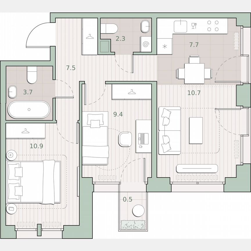 2-к. квартира, 52,7 м², 6/13 эт.