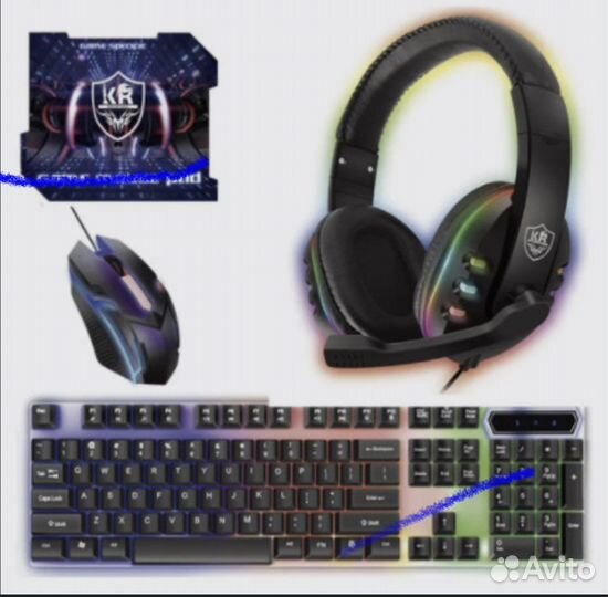 Набор клавиатура мышь коврик и наушники