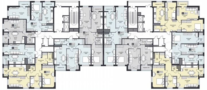 2-к. квартира, 78,1 м², 9/15 эт.