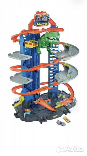 Набор Трек Hot Wheels Сити гараж с тиранозавром