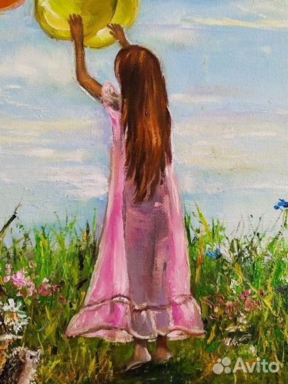 Воздушные шары, картина детство, холст 50х50см