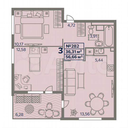 3-к. квартира, 53,5 м², 2/8 эт.