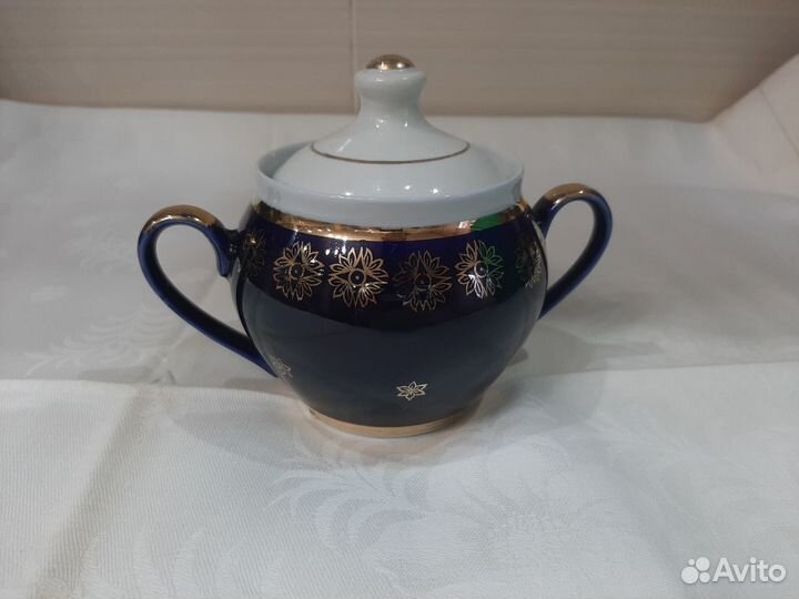 Фарфоровая сахарница кобальт Полонное