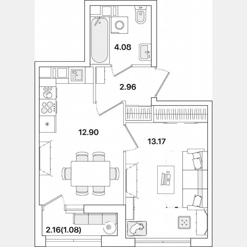 1-к. квартира, 34,2 м², 7/12 эт.