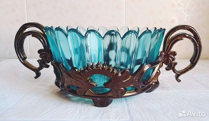 Ваза конфетница стекло металл