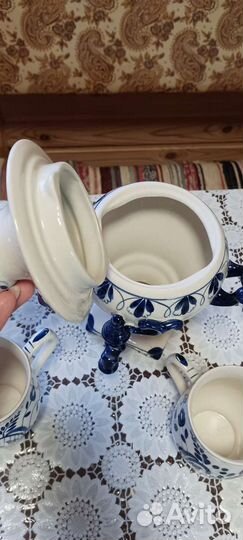 Конфетница Самовар гжель и чашки