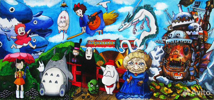 Картина-триптих к аниме Хаяо Миядзаки,студия Гибли