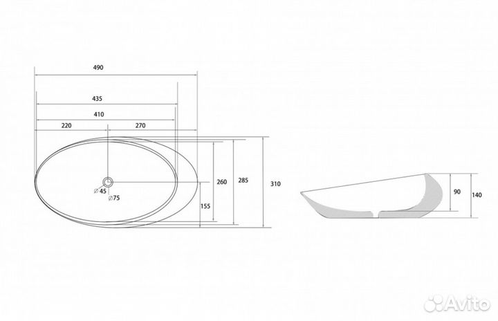 Раковина накладная овальная белая
