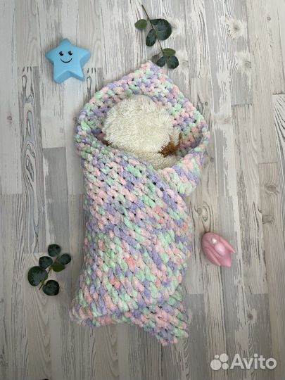 Детский вязаный плед (конверт на выписку)