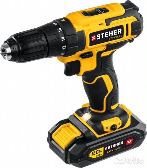 CD-200-1 steher 20В, 1 АКБ (2Ач), в кейсе, дрель-ш