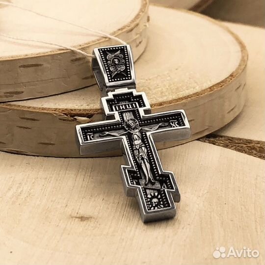 Серебряный крест Спаси Господи