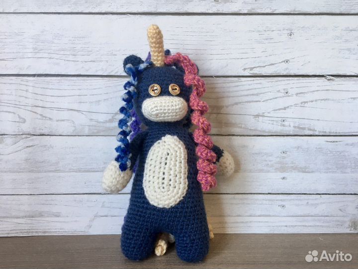 Мягкая вязаная игрушка, единорог