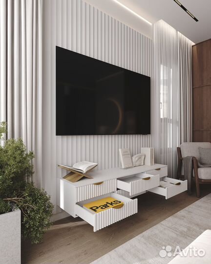 Подвесная тв тумба 160х40х30 Белая