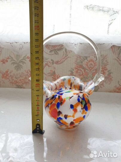 Винтаж конфетница корзинка гутное стекло СССР