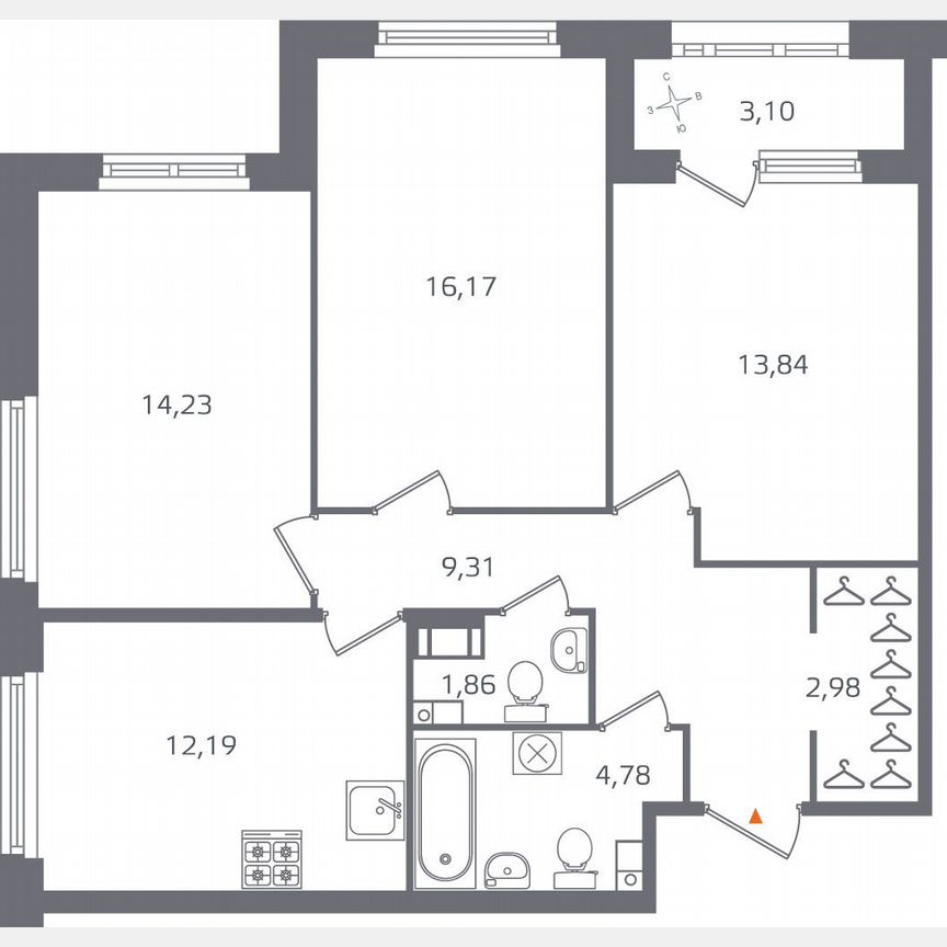3-к. квартира, 76,9 м², 4/17 эт.