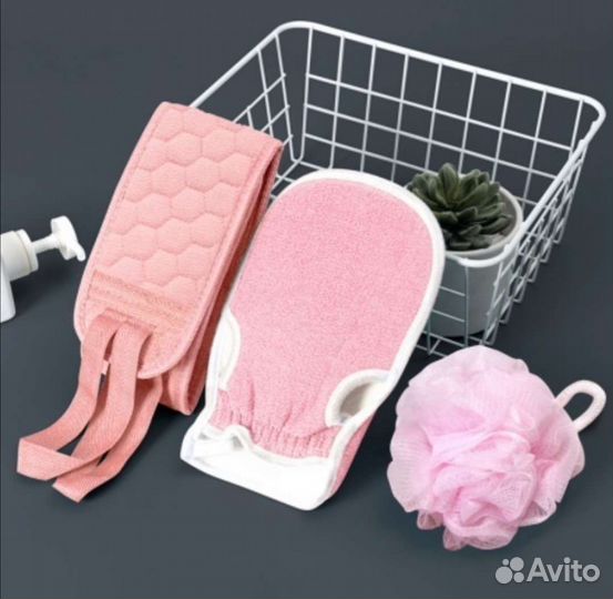 Набор мочалок 3 в 1 (мочалка, губка, перчатка)