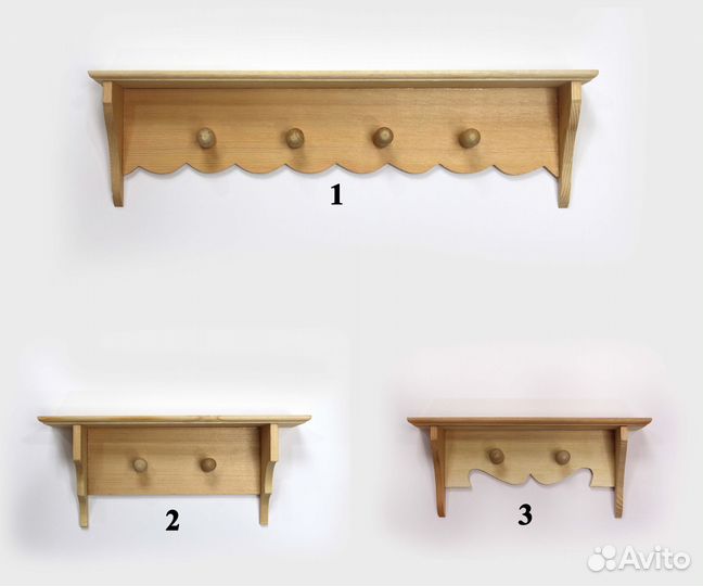 Вешалка настенная с полкой деревянная (сосна)