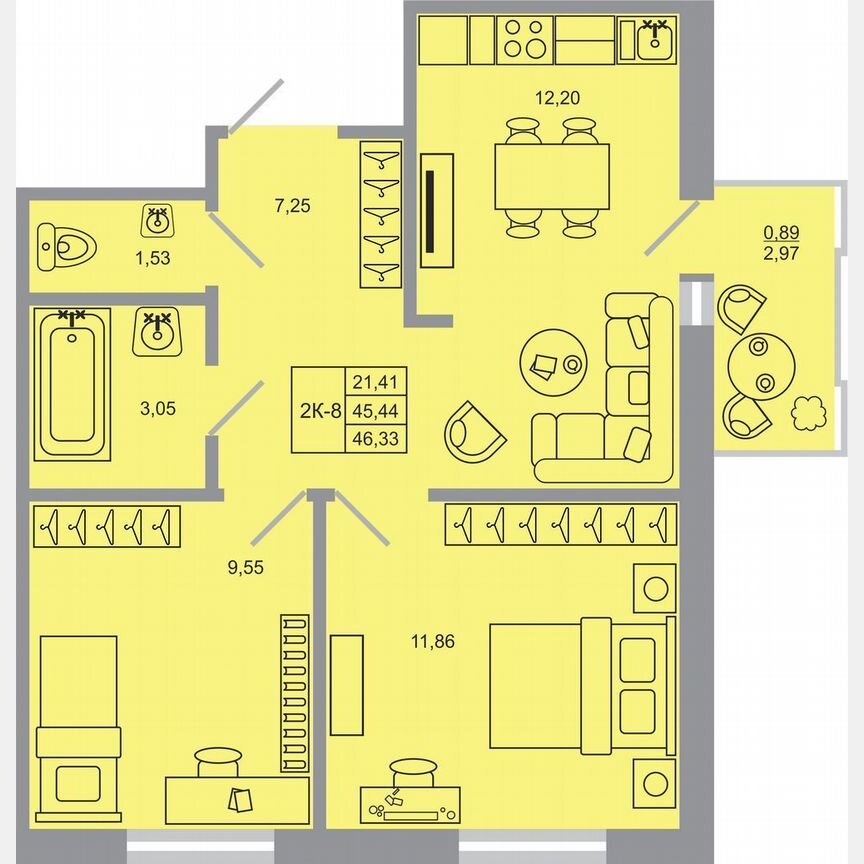 2-к. квартира, 46,3 м², 13/17 эт.