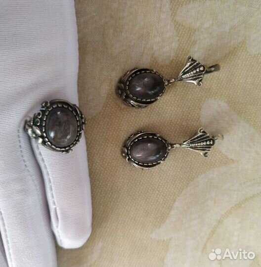 Комплект из мельхиора серьги и кольцо винтаж