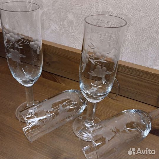 Рюмки,хрусталь СССР с лазерной резьбой