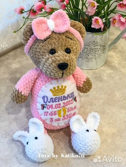 Плюшевый мишка Вязаная игрушка Метрика Ручная рабо