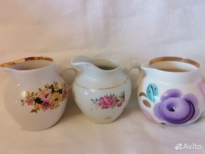 Чайные чашки, молочники, чайники дулево, вербилки